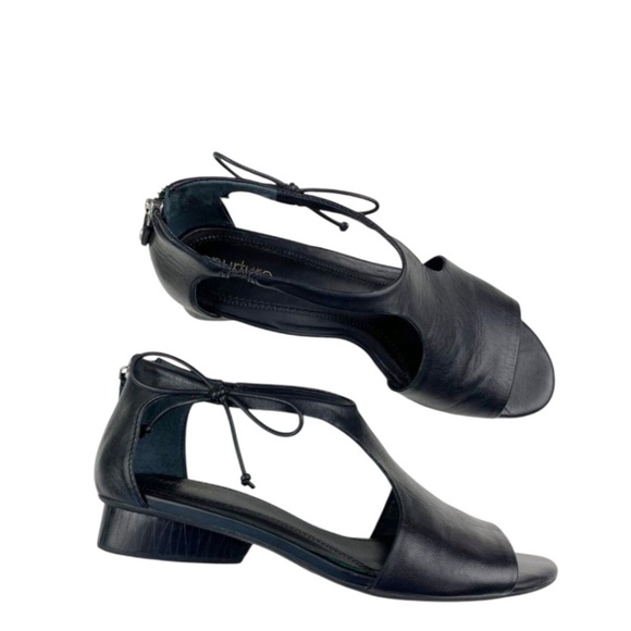 Nurture by Lamaze Grenata Black Leather Open Toe Sandals Zip Back Bow Detail 8M - Picture 1 of 9